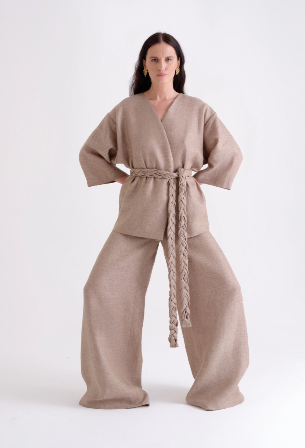 Брюки на резинке изо льна - фото 105502