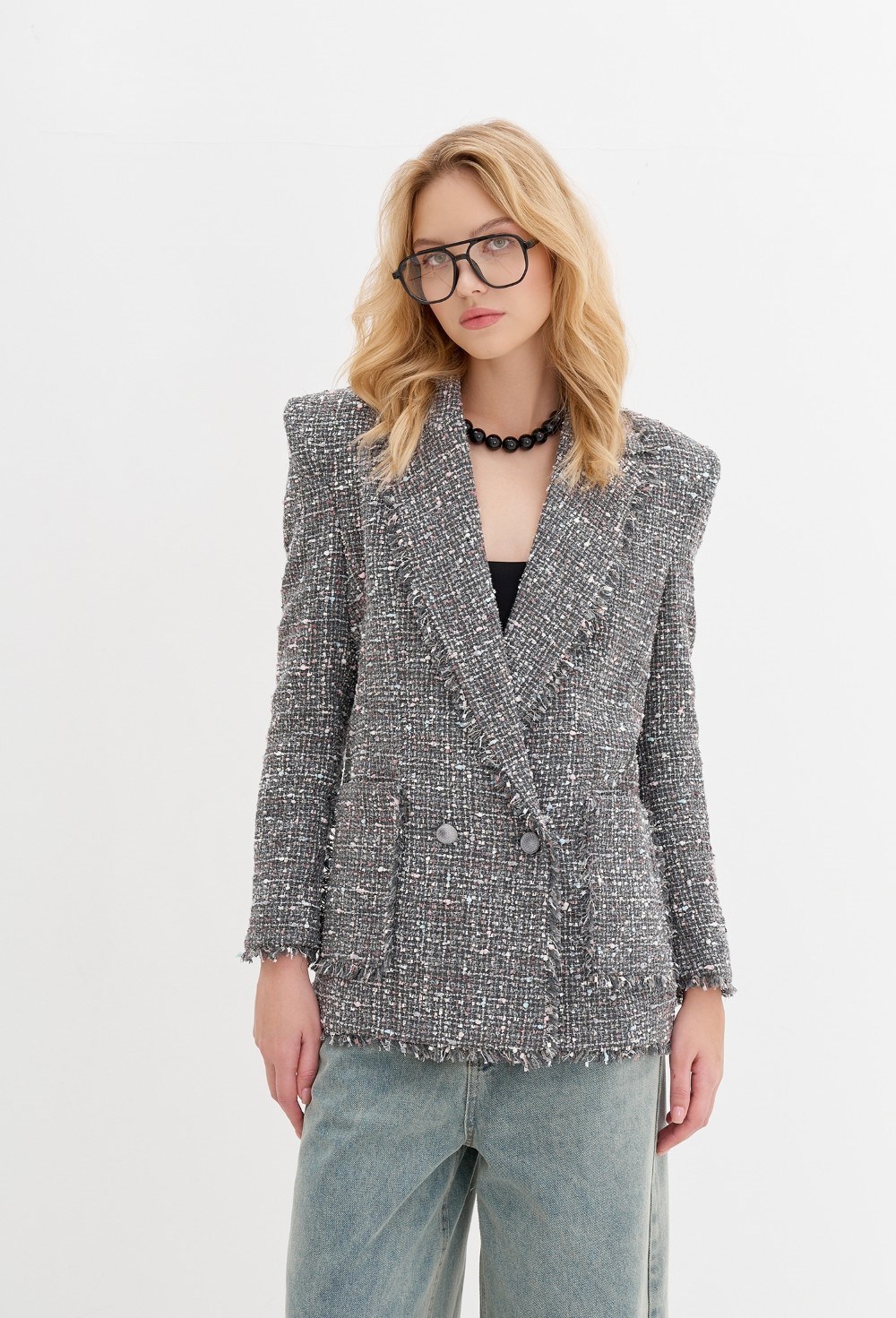 Двубортный жакет из твида - фото 107829