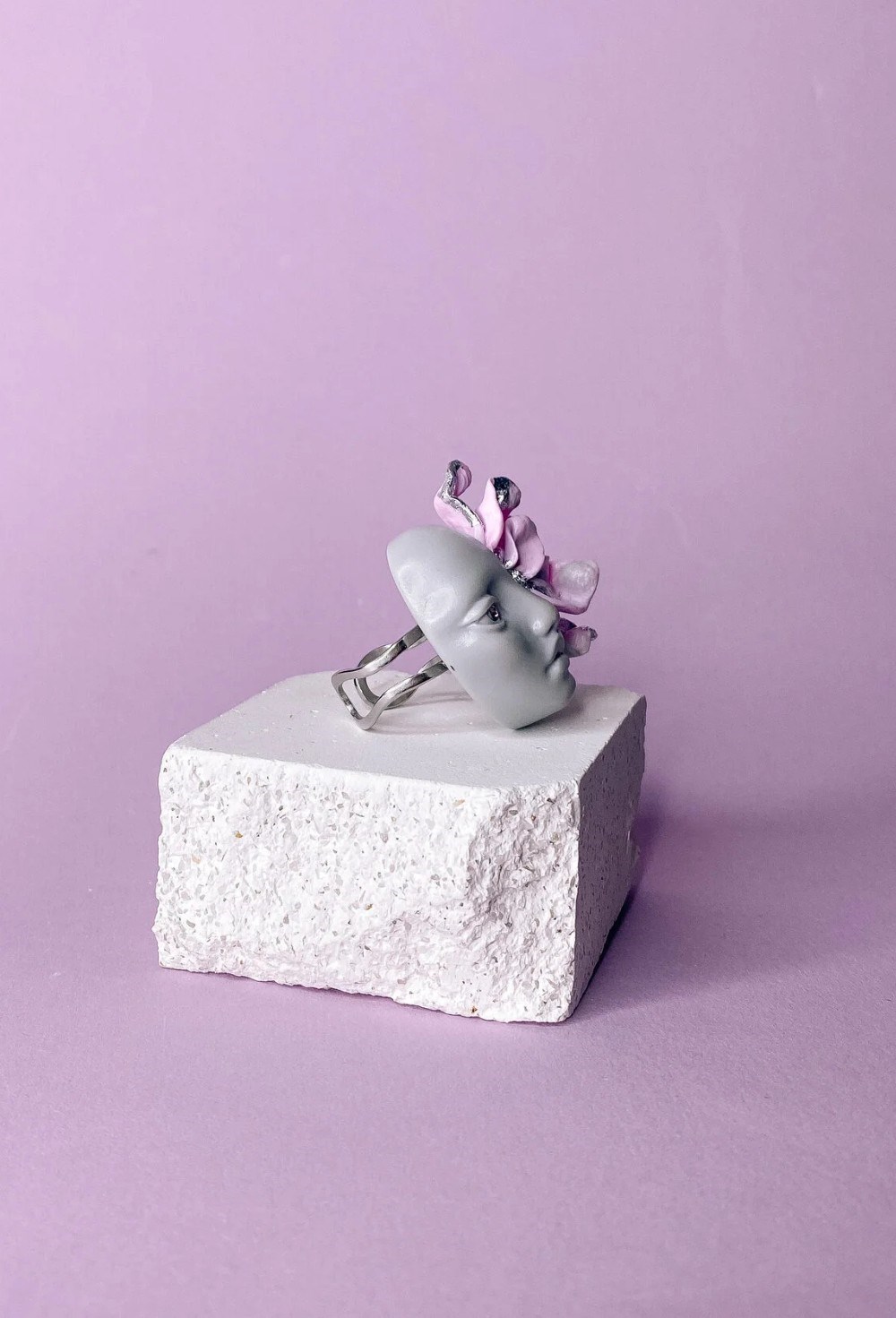 Кольцо Нимфа меланж с розовым цветком - фото 108587