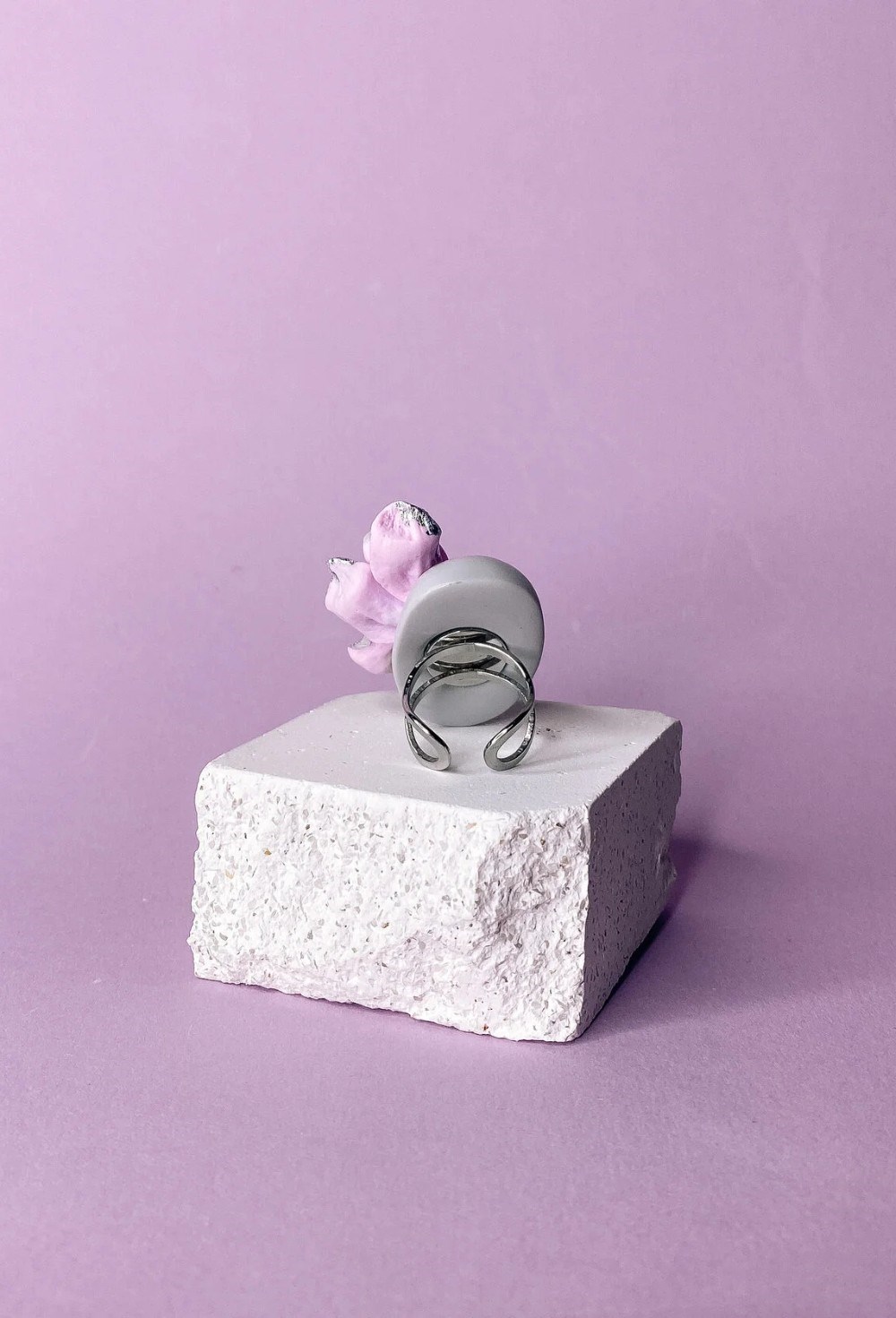 Кольцо Нимфа меланж с розовым цветком - фото 108588