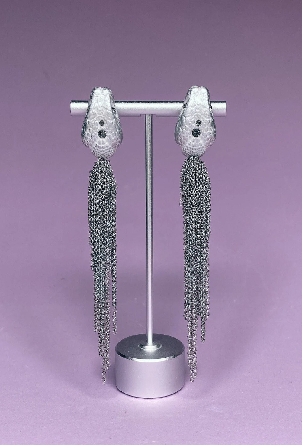 Серьги серебристая змейка с цепями - фото 108742