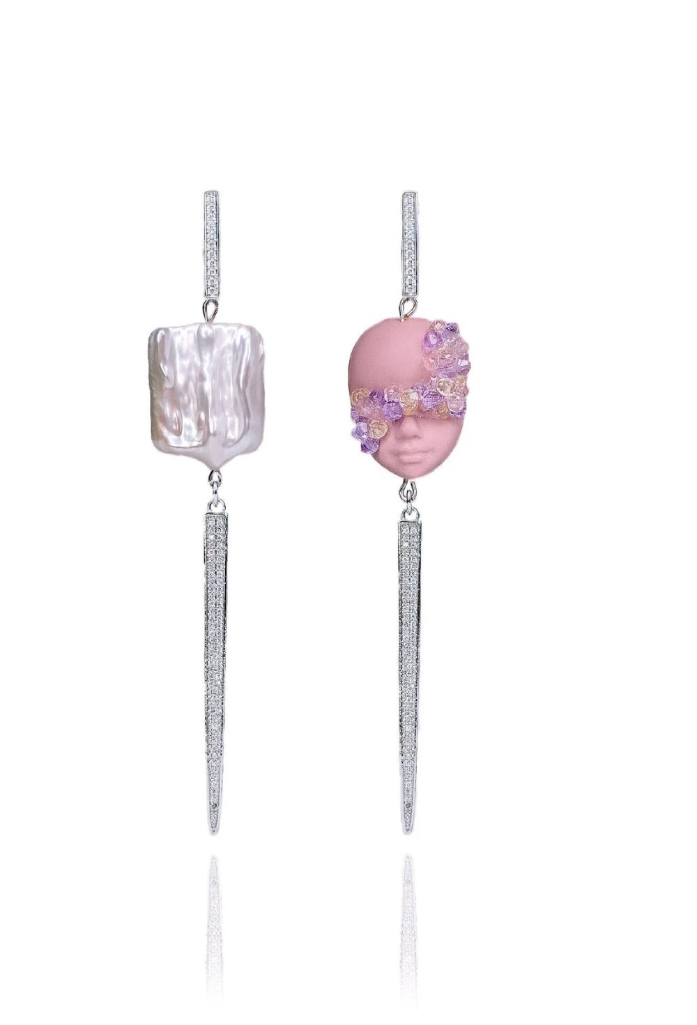 Серьги с розовой куколкой мини жемчужиной и иглами - фото 108777