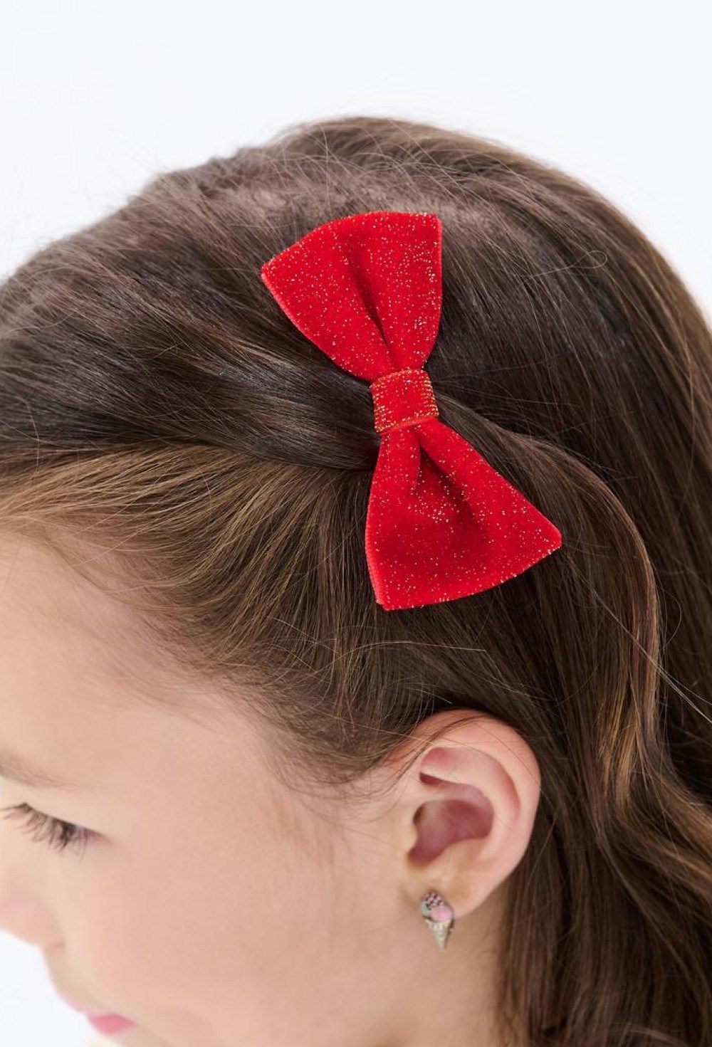 Бархатное платье изумрудного цвета с красным атласным бантом + заколка - фото 109064