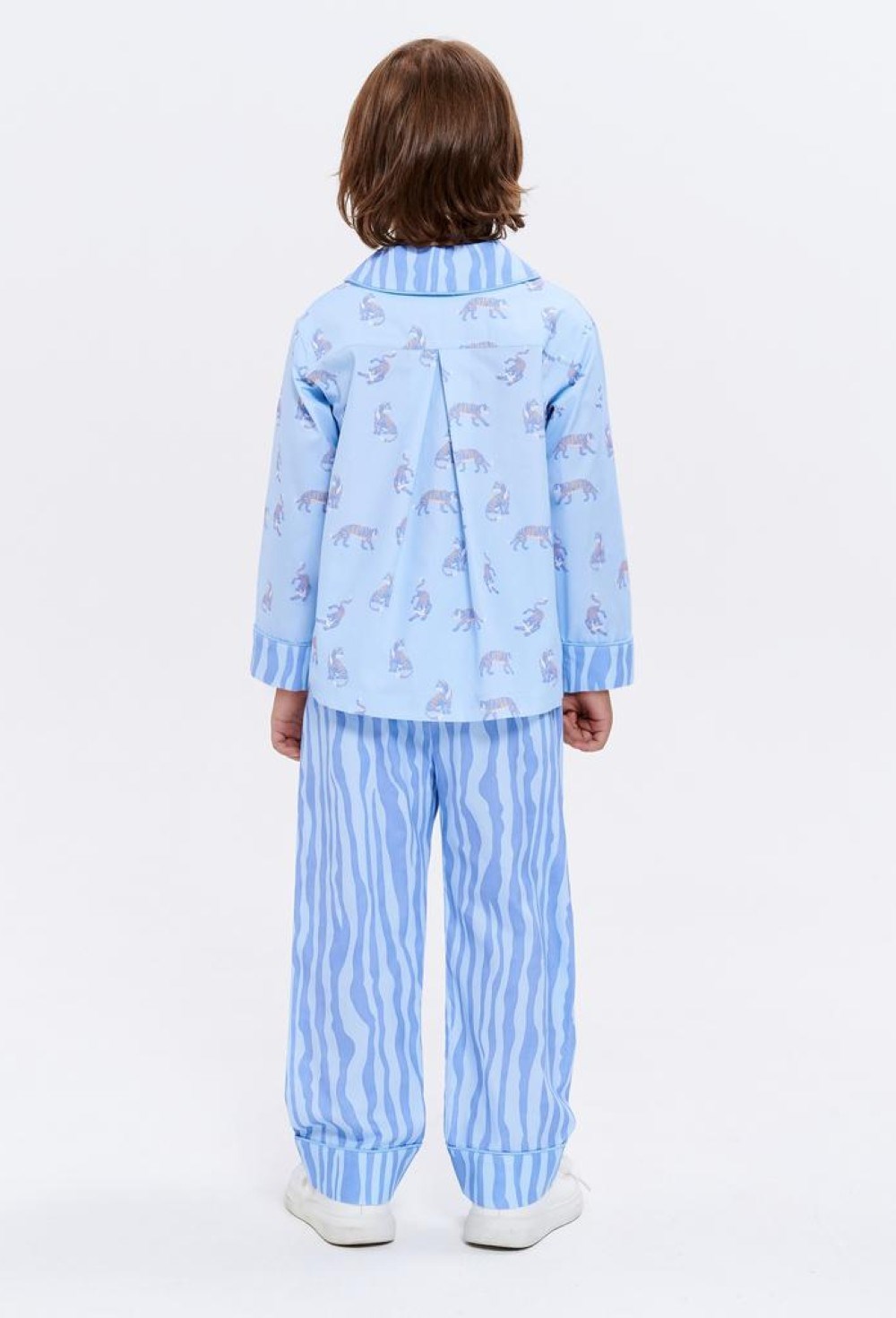 Хлопковая пижама унисекс синяя с тигровым принтом - фото 109087