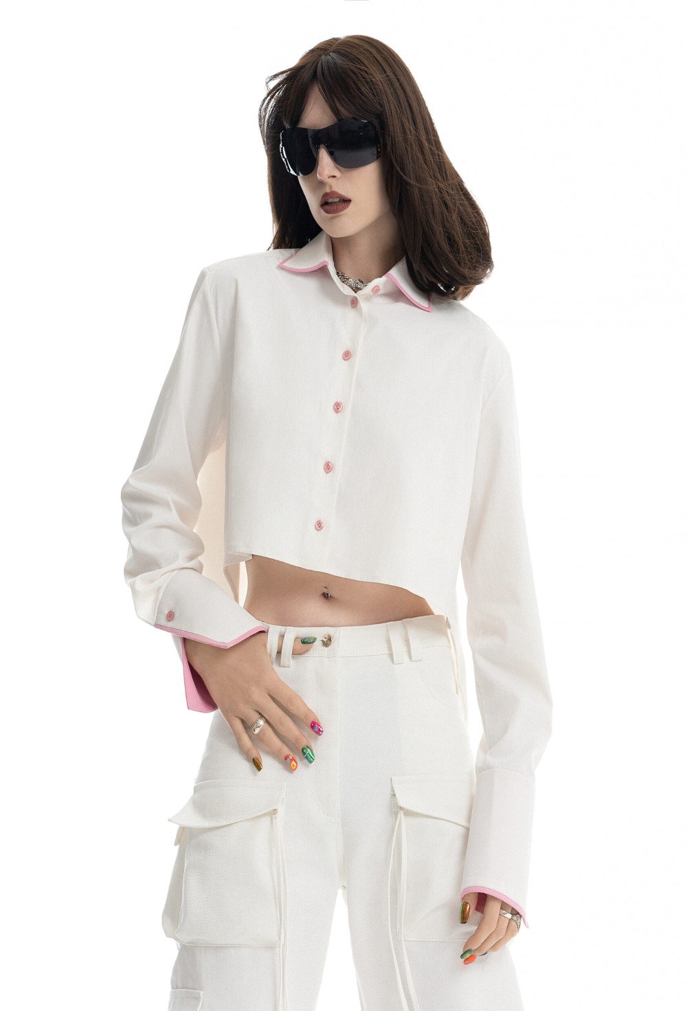 Укороченная рубашка с розовым кантом - фото 109972