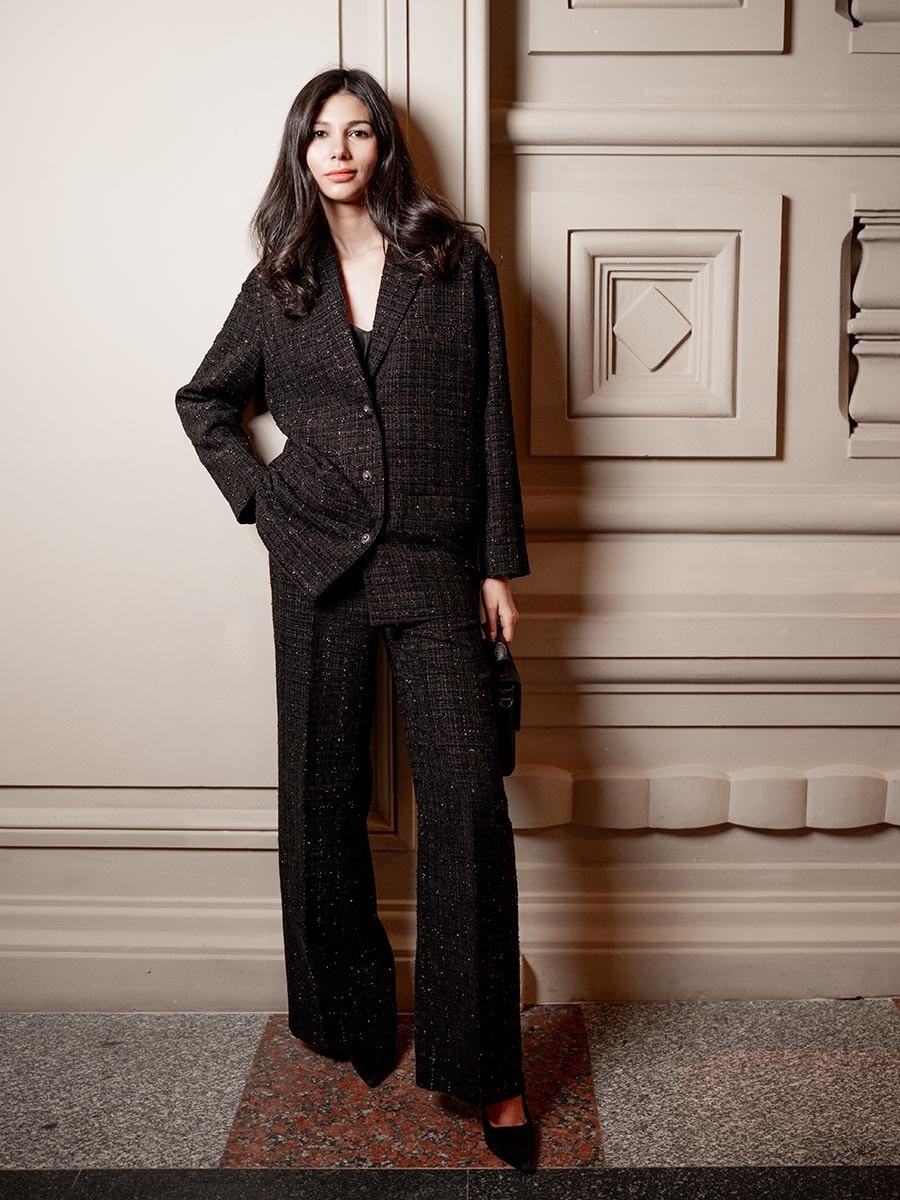 Вечерние широкие брюки из твида с люрексом - фото 110068