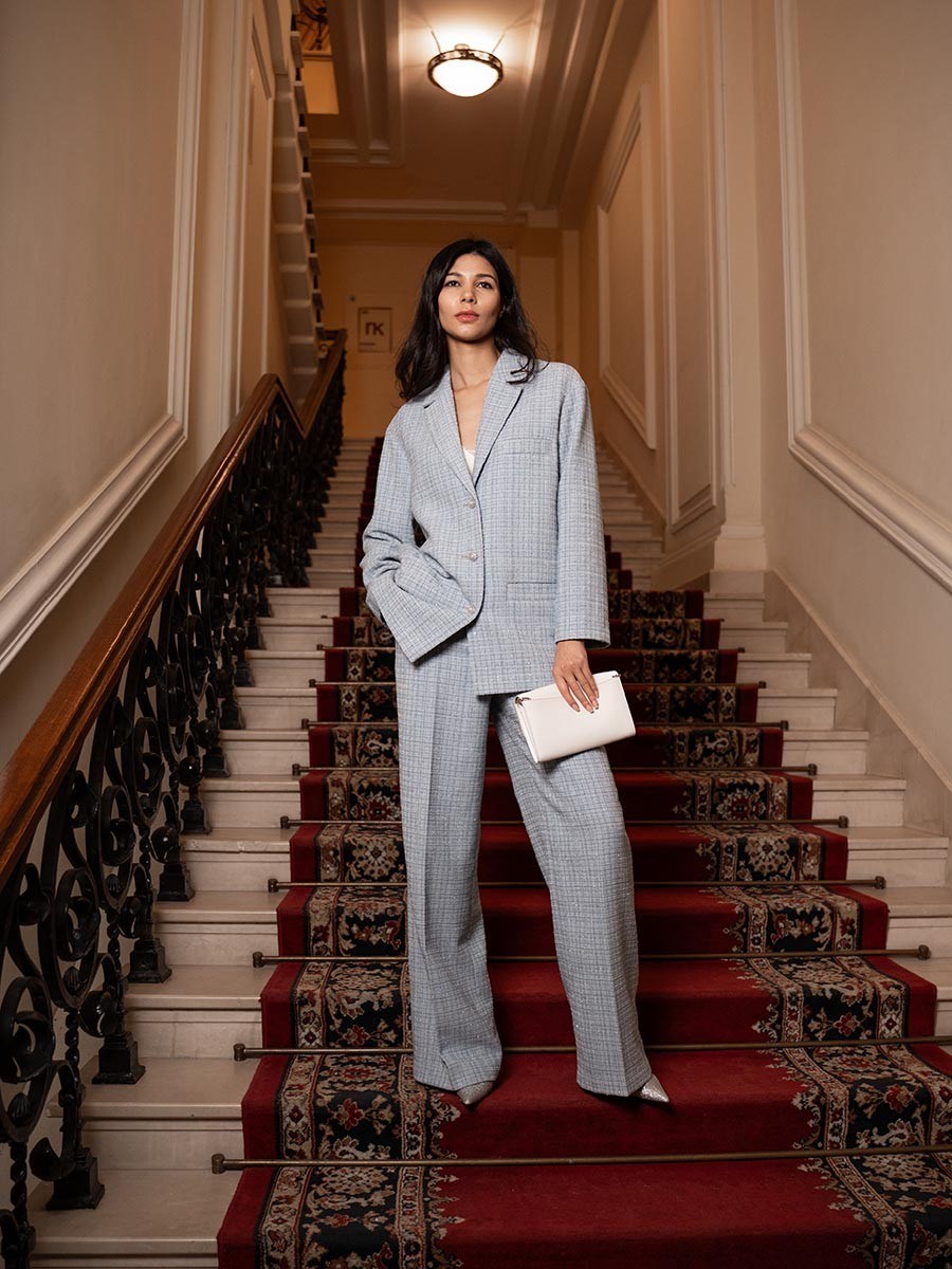 Вечерние широкие брюки из твида с люрексом - фото 110075