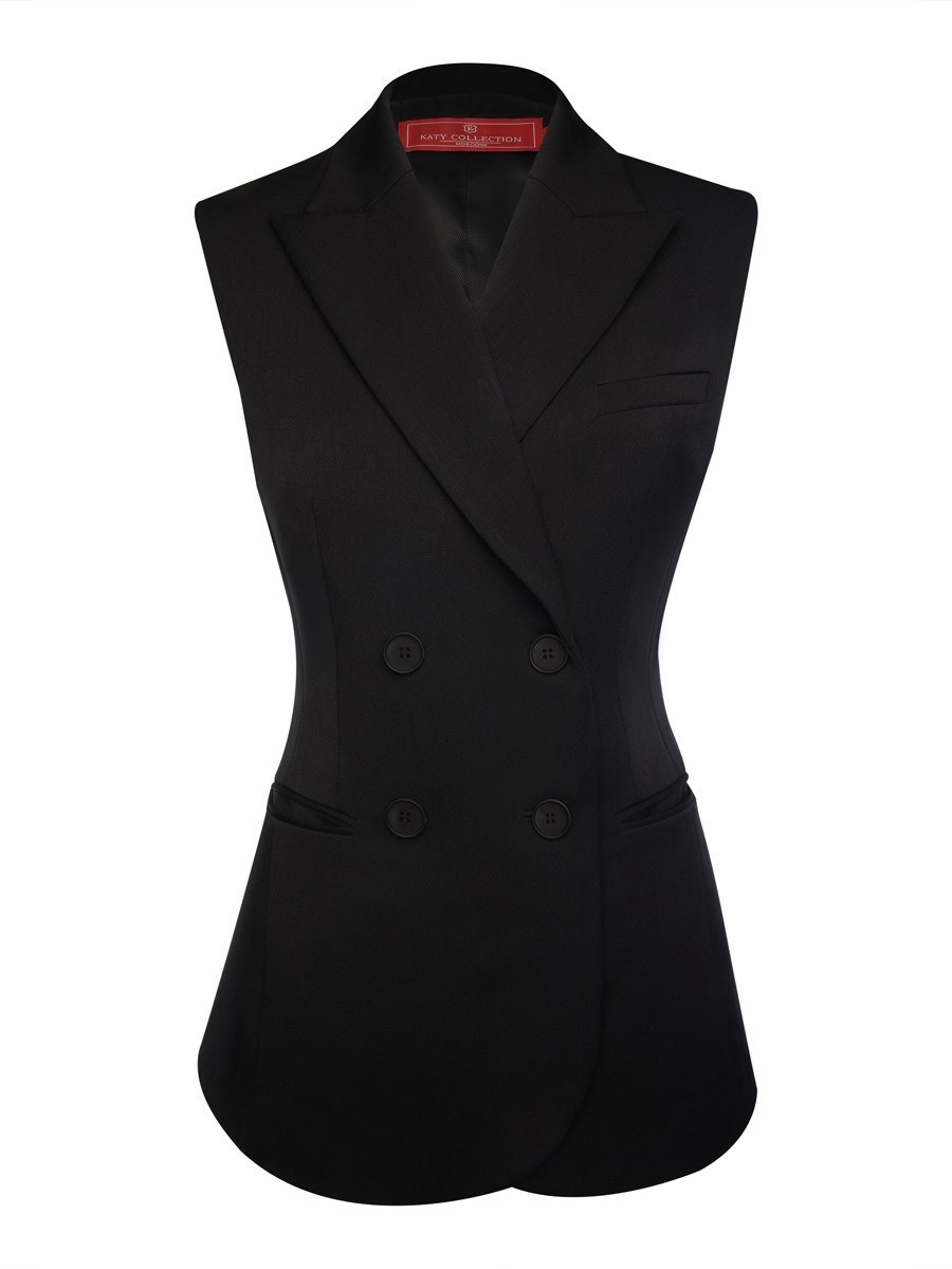 Двубортный жилет с объемными плечами - фото 110197