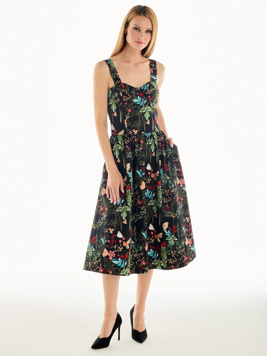 Платье-бюстье с чашками миди из хлопка с цветочным принтом - фото 110261