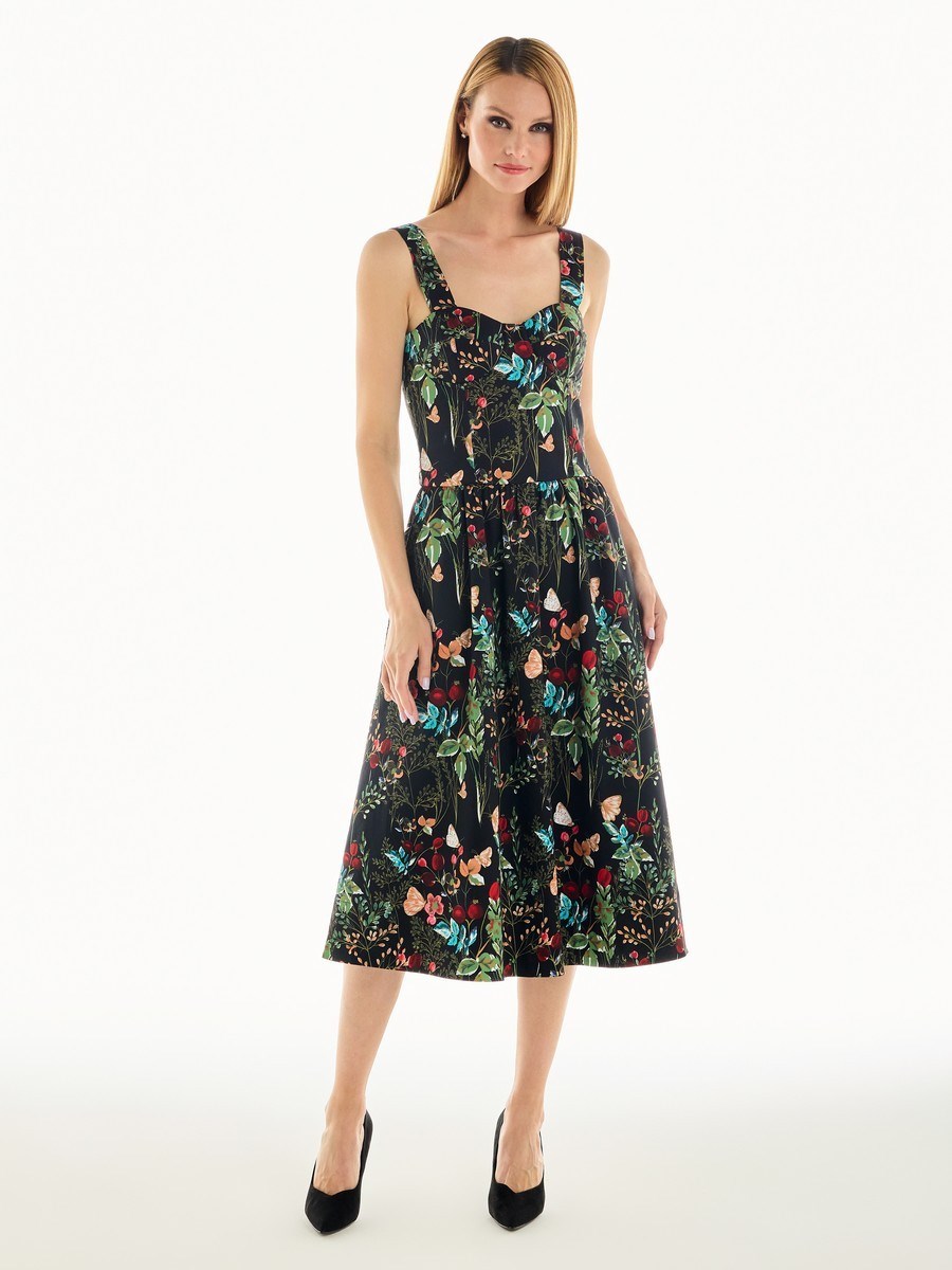 Платье-бюстье с чашками миди из хлопка с цветочным принтом - фото 110262