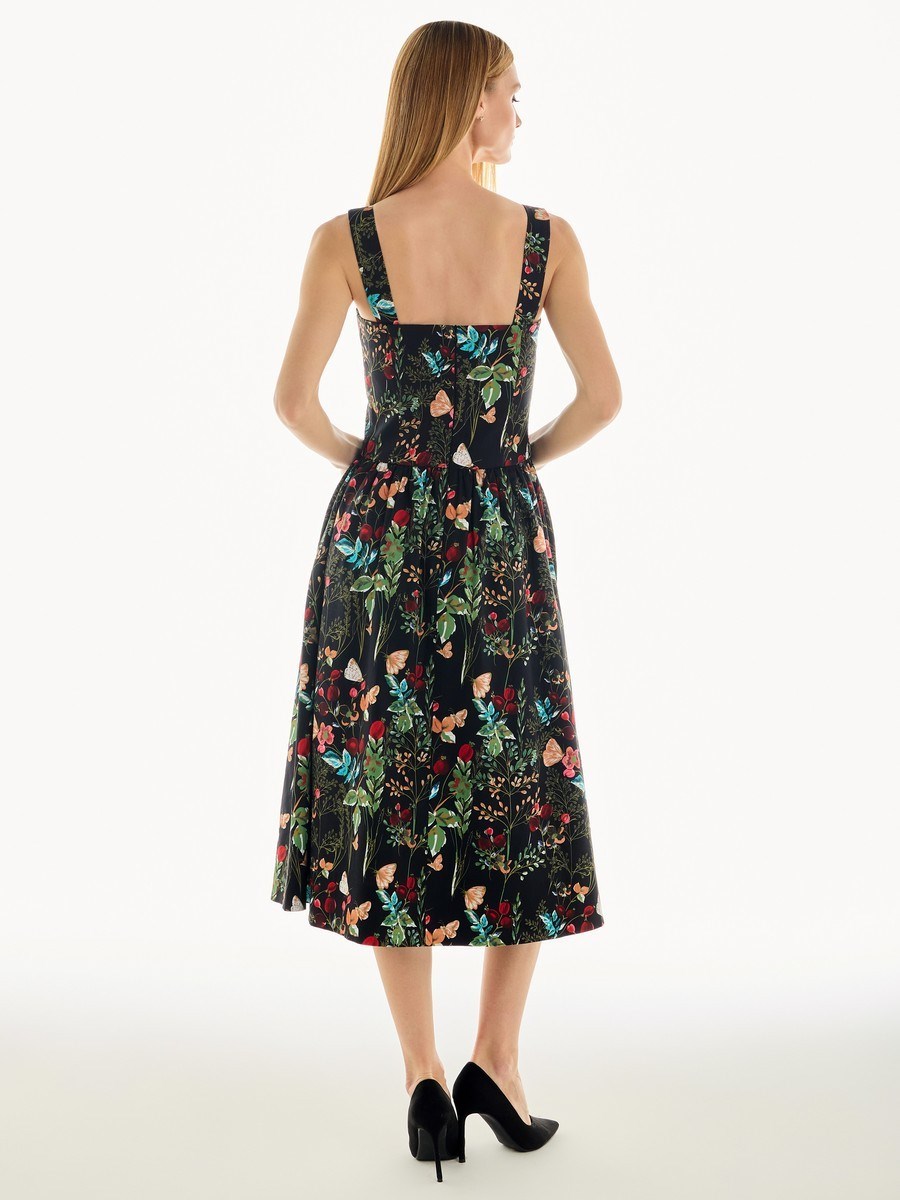 Платье-бюстье с чашками миди из хлопка с цветочным принтом - фото 110264