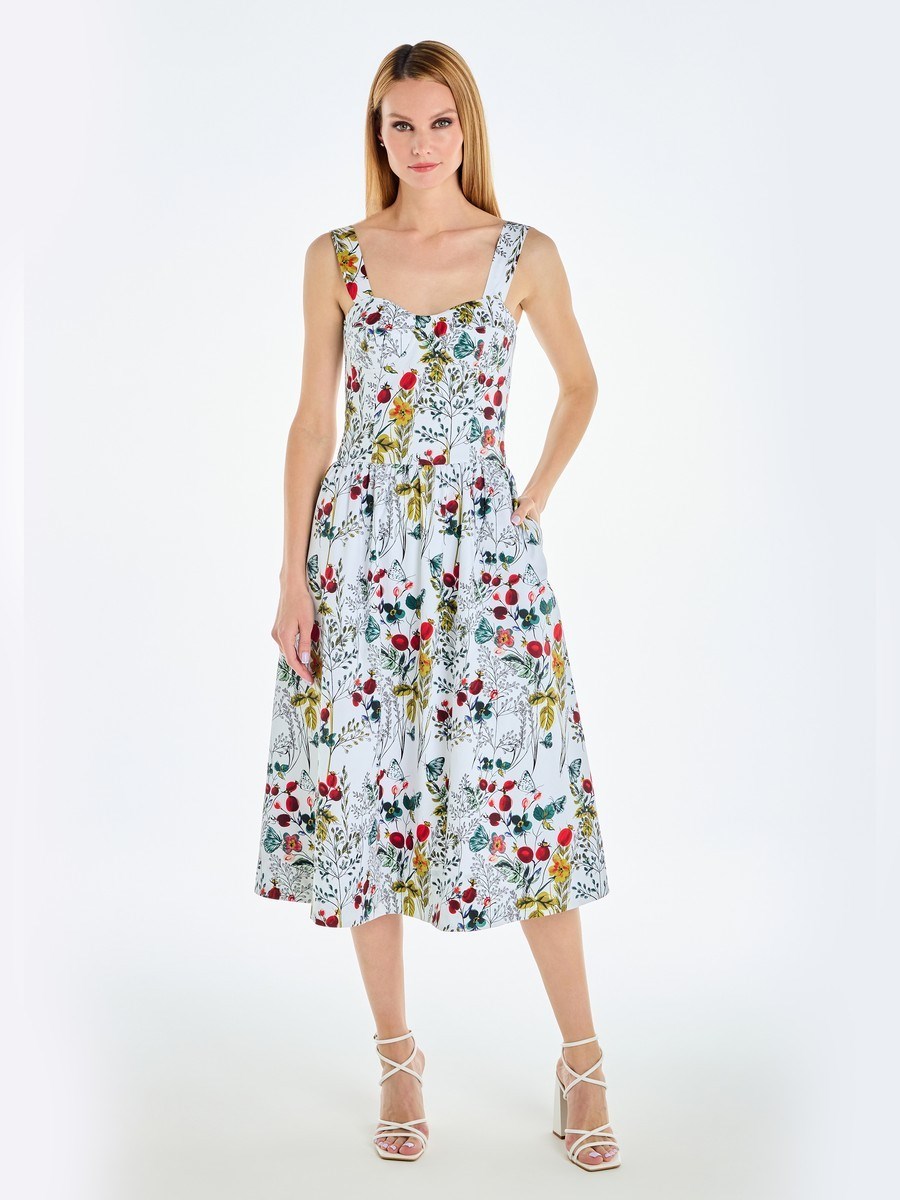 Платье-бюстье с чашками миди из хлопка с цветочным принтом - фото 110269