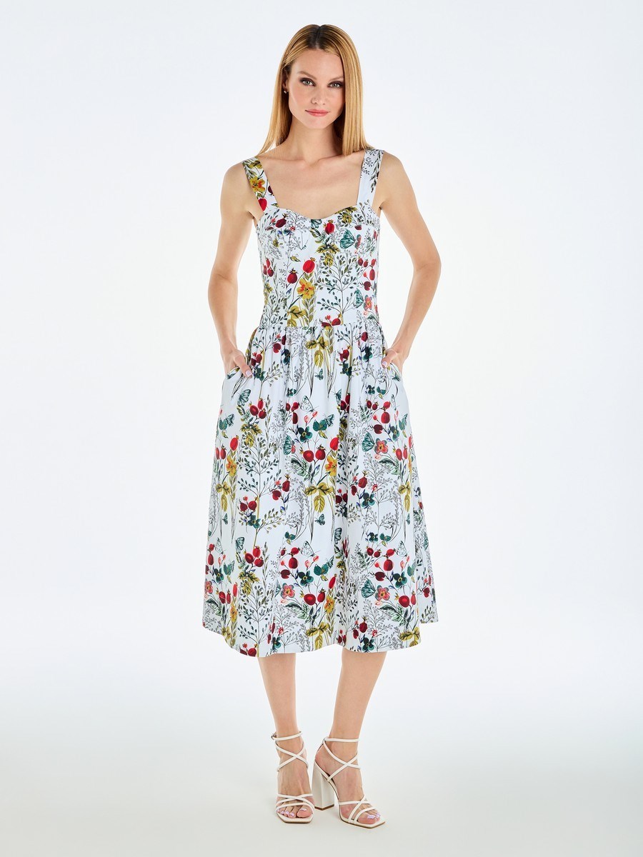 Платье-бюстье с чашками миди из хлопка с цветочным принтом - фото 110271