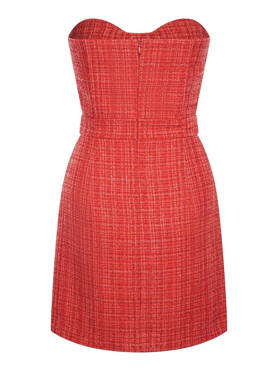 Вечернее платье-бандо мини из твида с люрексом - фото 110283