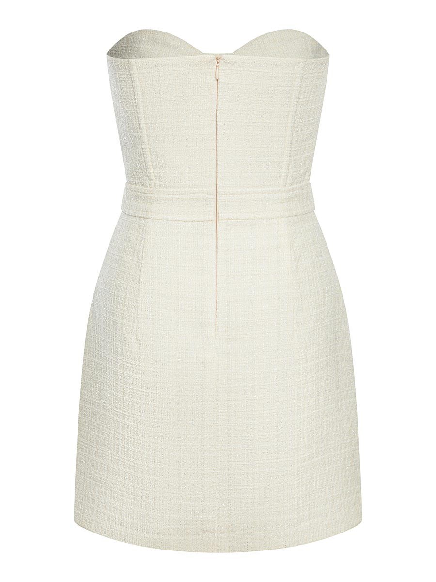 Вечернее платье-бандо мини из твида с люрексом - фото 110289