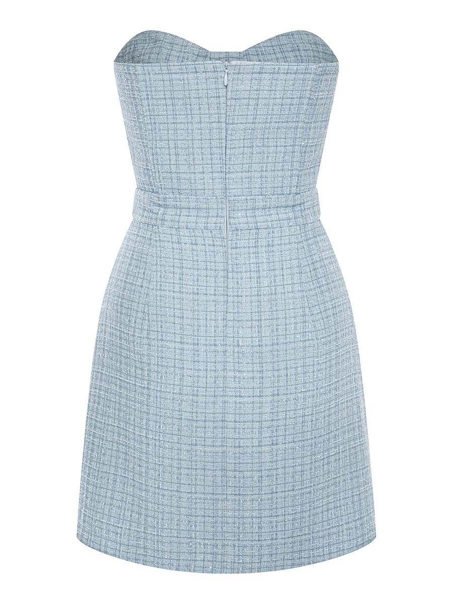 Вечернее платье-бандо мини из твида с люрексом - фото 110294