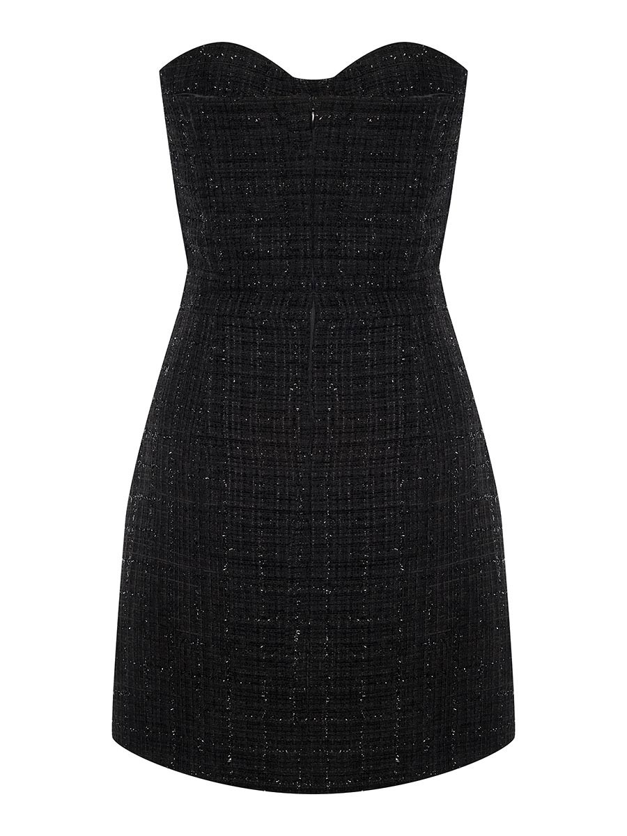 Вечернее платье-бандо мини из твида с люрексом - фото 110300