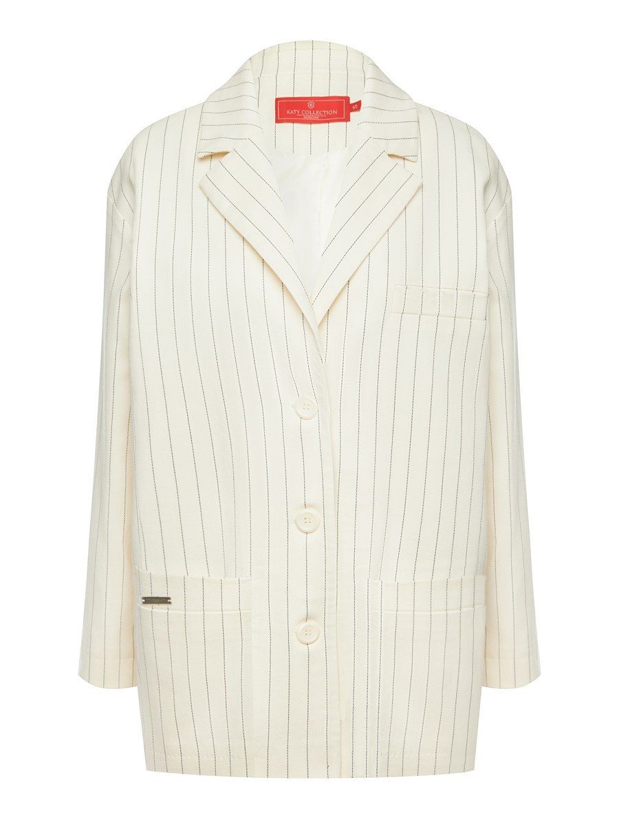 Летний прямой однобортный жакет из хлопка в полоску - фото 110338