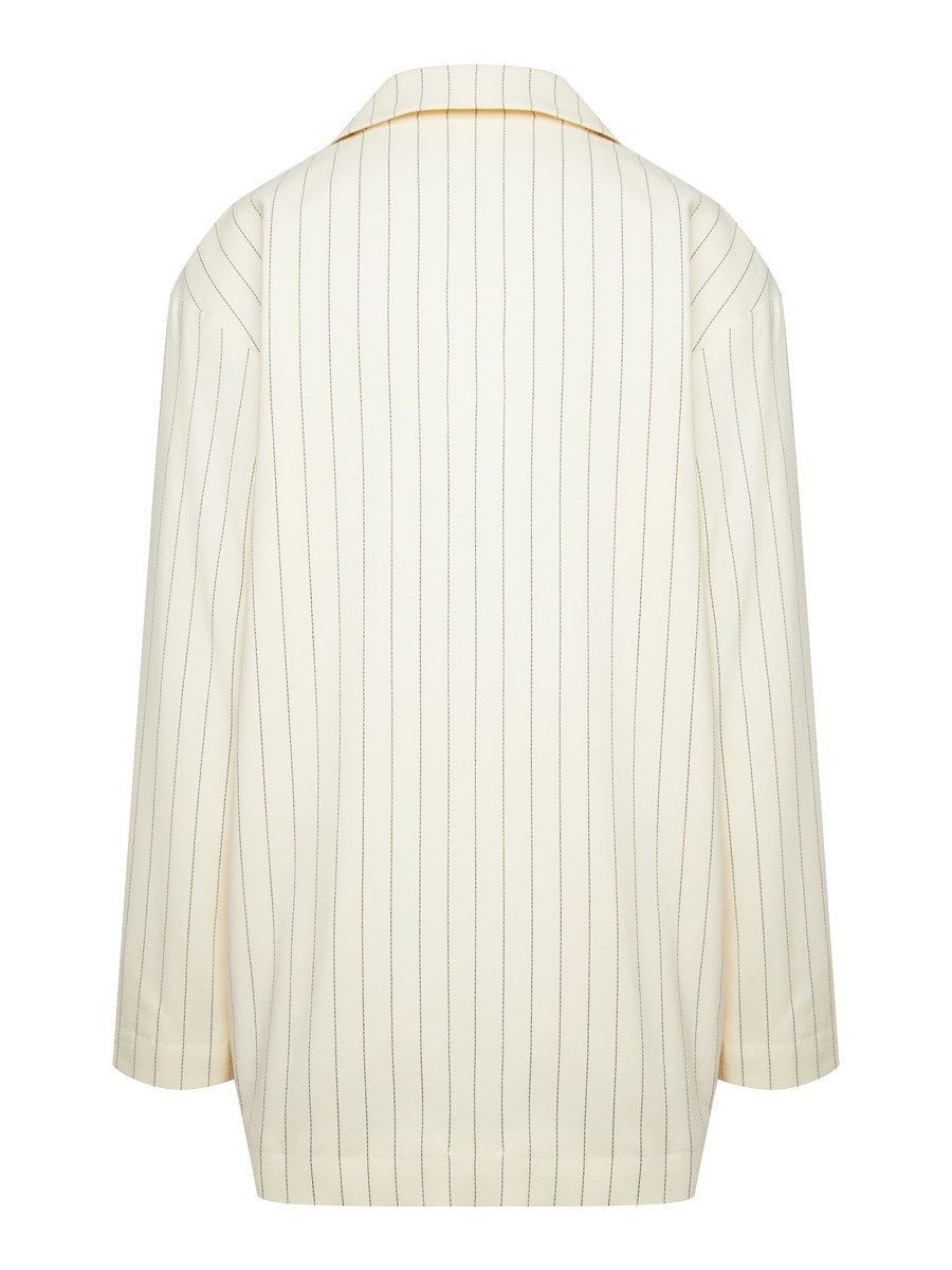 Летний прямой однобортный жакет из хлопка в полоску - фото 110339