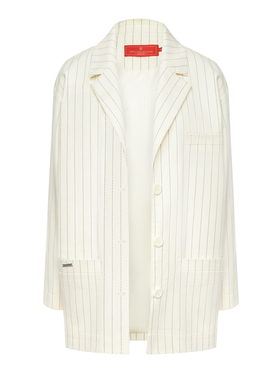 Летний прямой однобортный жакет из хлопка в полоску - фото 110340