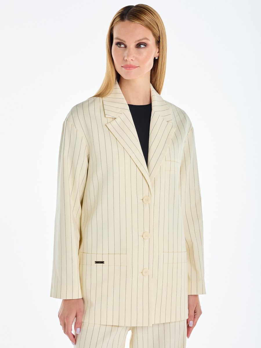 Летний прямой однобортный жакет из хлопка в полоску - фото 110344