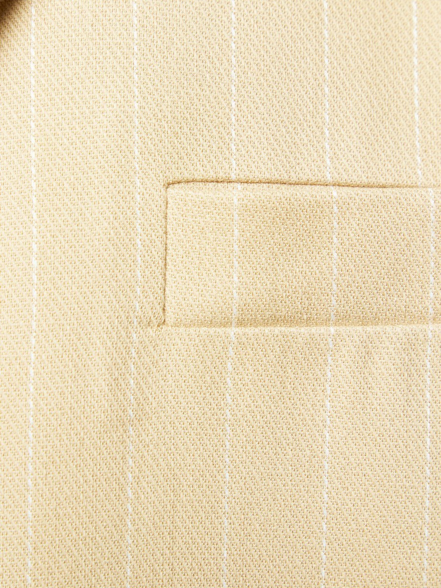 Летний прямой однобортный жакет из хлопка в полоску - фото 110351