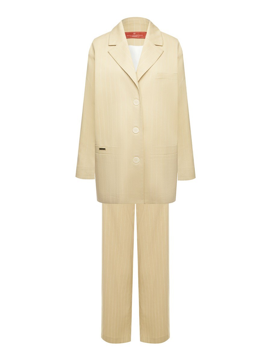 Летний прямой однобортный жакет из хлопка в полоску - фото 110352