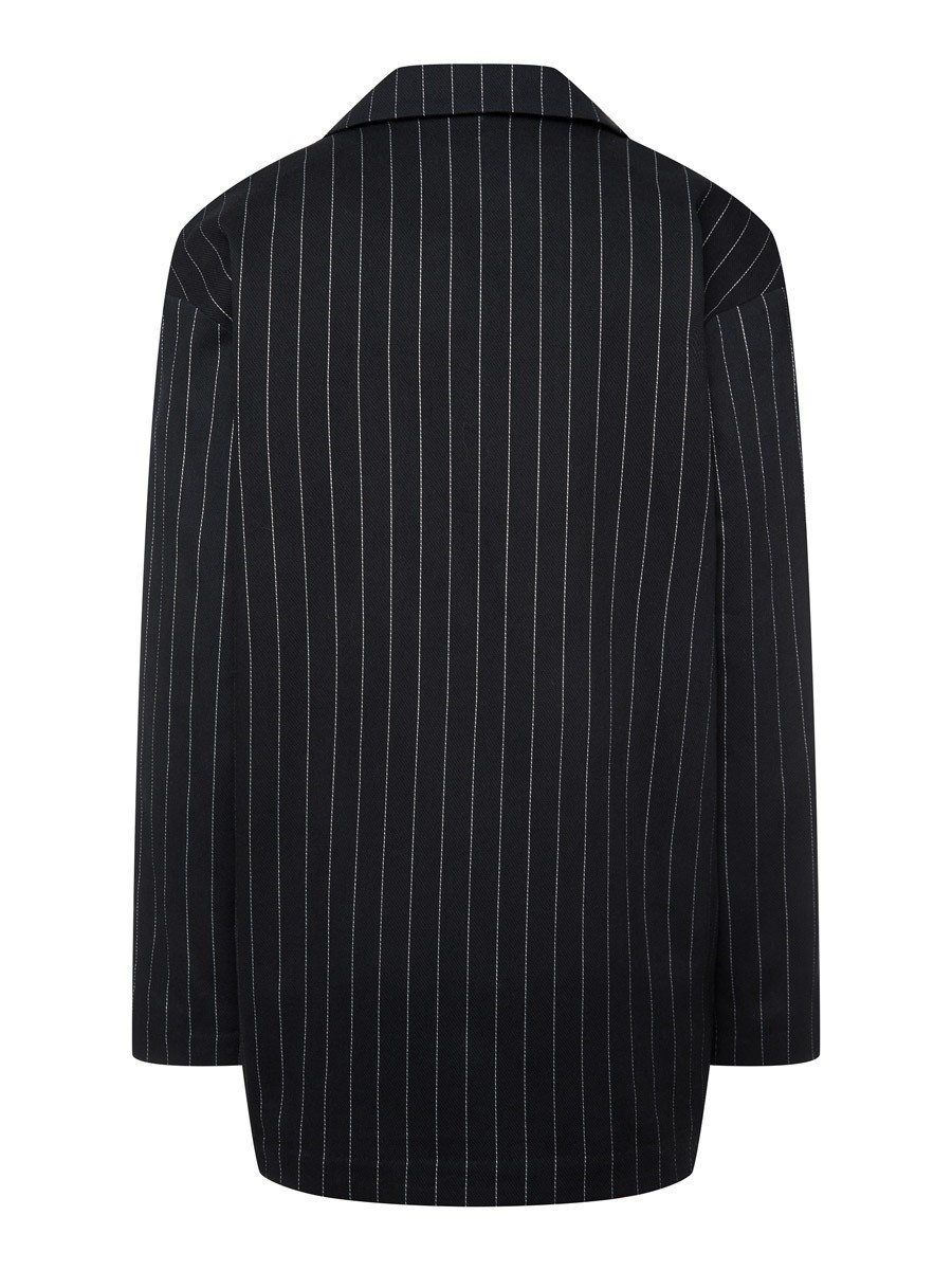 Летний прямой однобортный жакет из хлопка в полоску - фото 110355