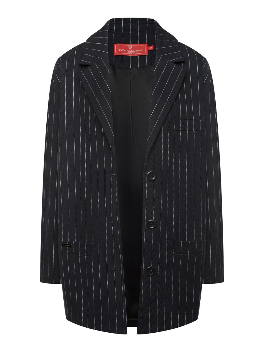 Летний прямой однобортный жакет из хлопка в полоску - фото 110356