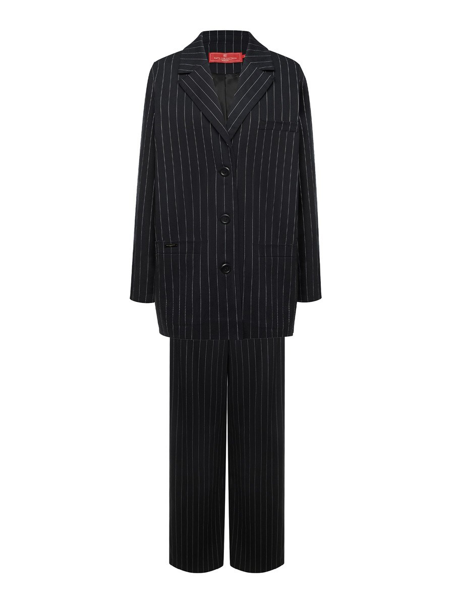 Летний прямой однобортный жакет из хлопка в полоску - фото 110358