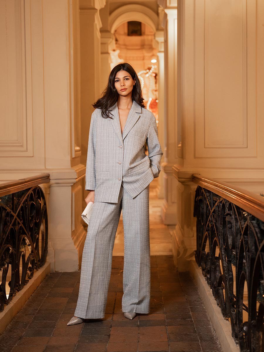 Вечерний прямой жакет из твида с люрексом - фото 110373