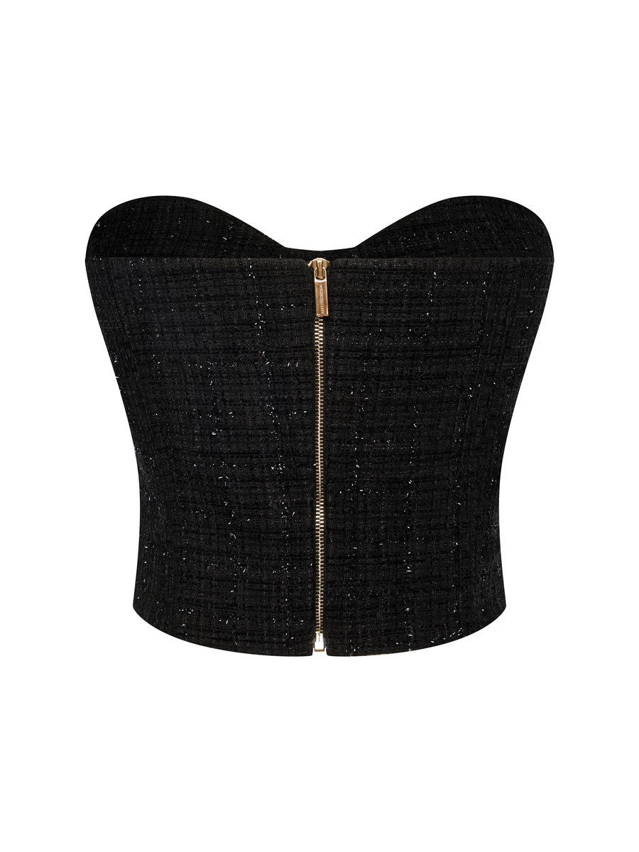 Вечерний корсетный топ с чашками из твида с люрексом - фото 110402