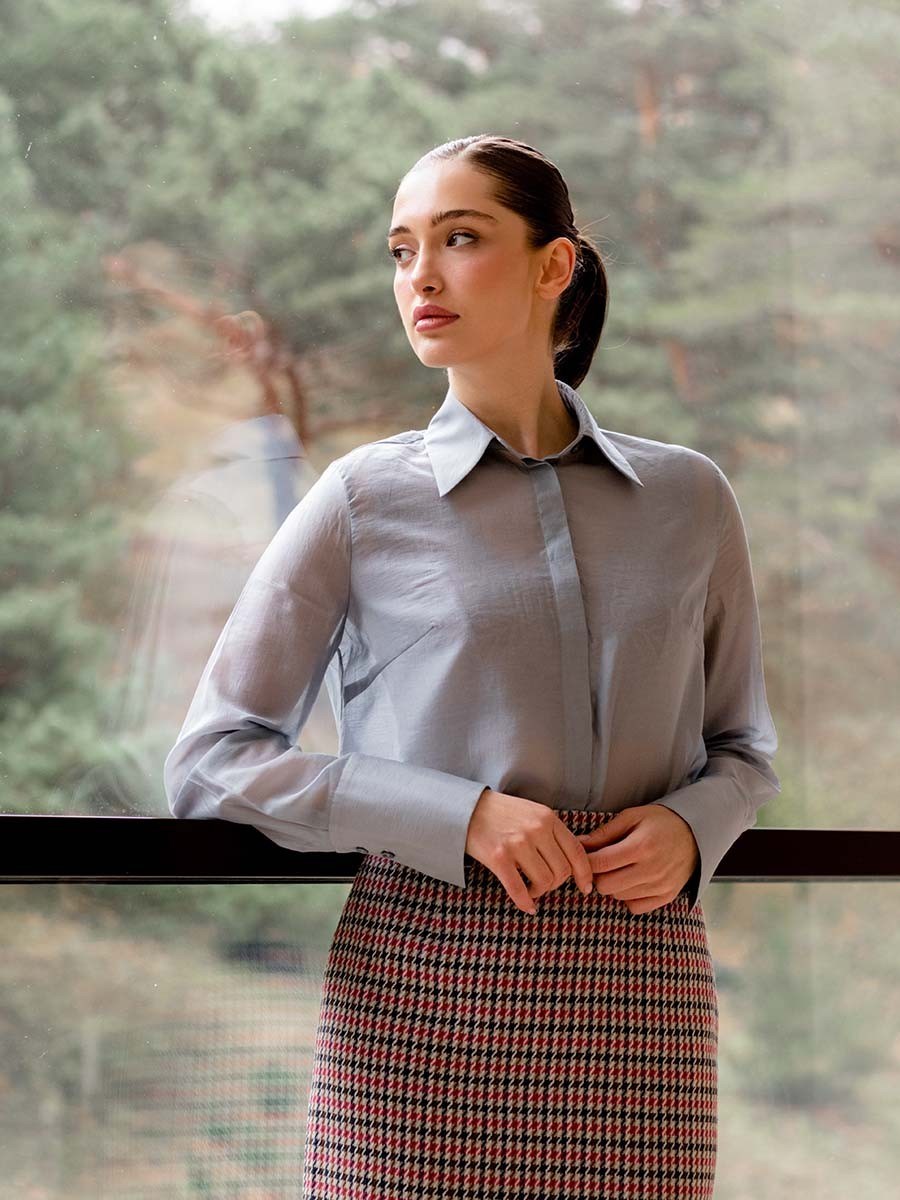 Рубашка полупрозрачная из хлопка с вискозой - фото 110462