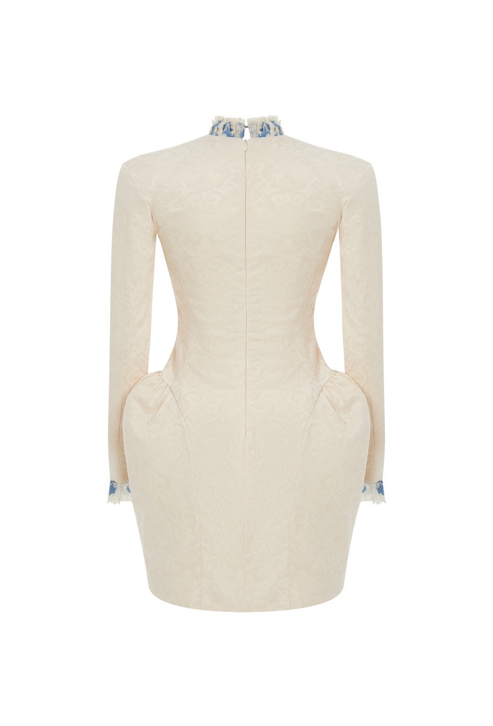 Молочное платье-мини из жаккарда с итальянским кружевом - фото 115312