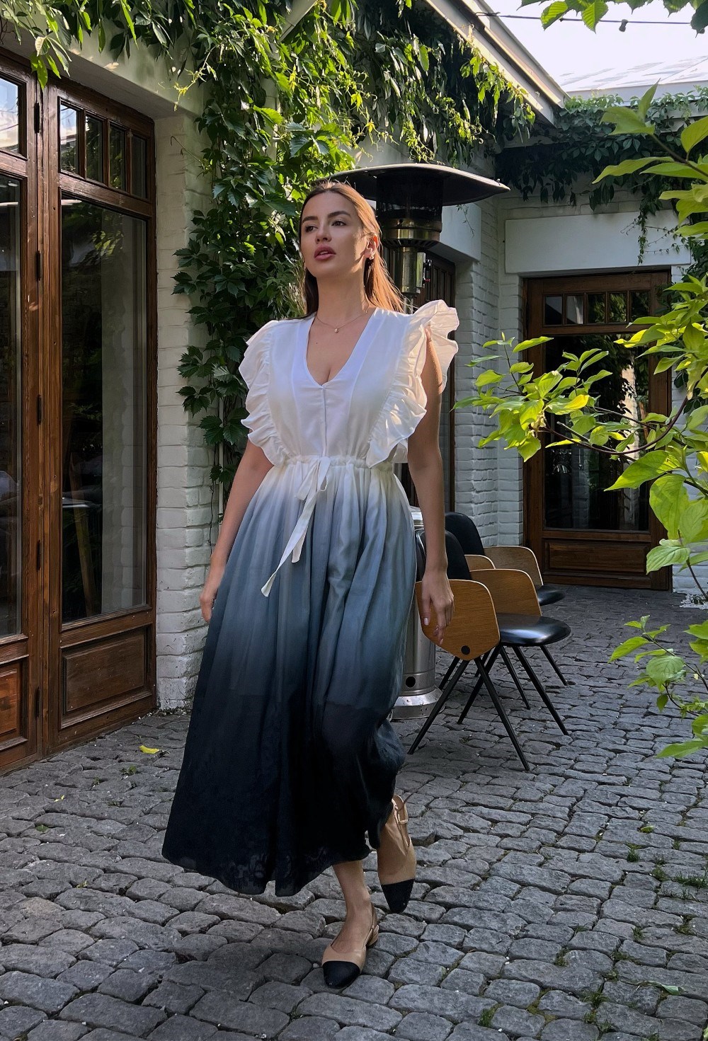 Платье в пол с из градиентного шелка с шитьем - фото 115373