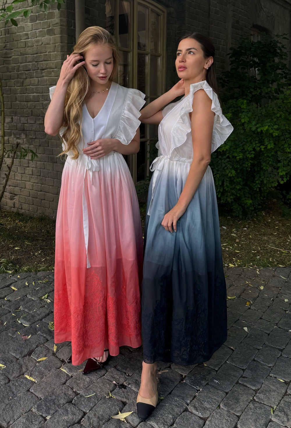 Платье в пол с из градиентного шелка с шитьем - фото 115375