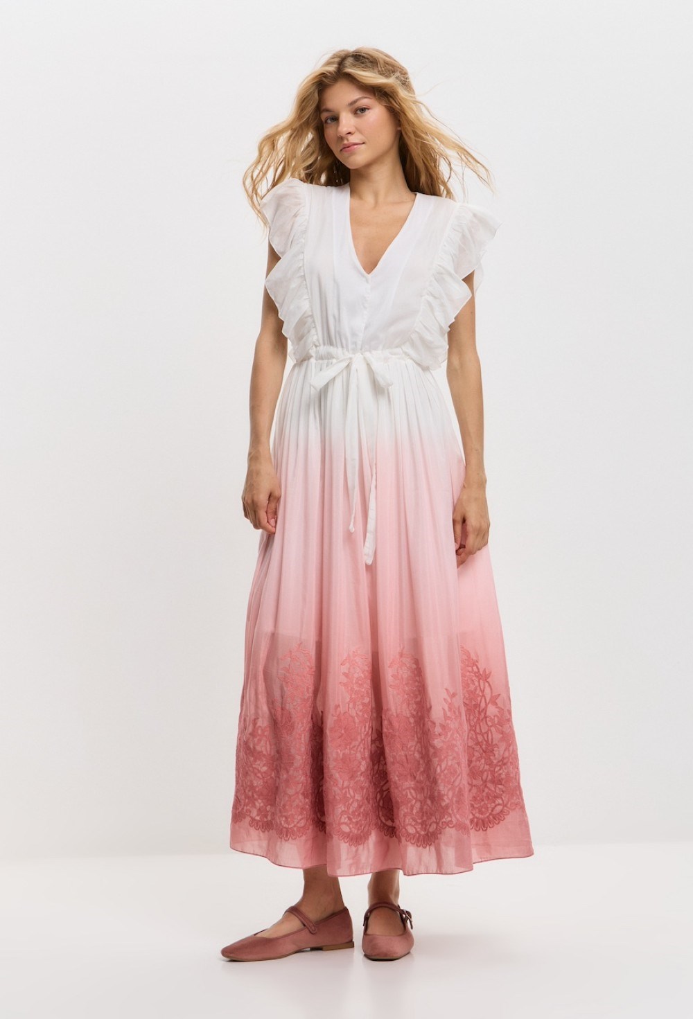 Платье в пол с из градиентного шелка с шитьем - фото 115389