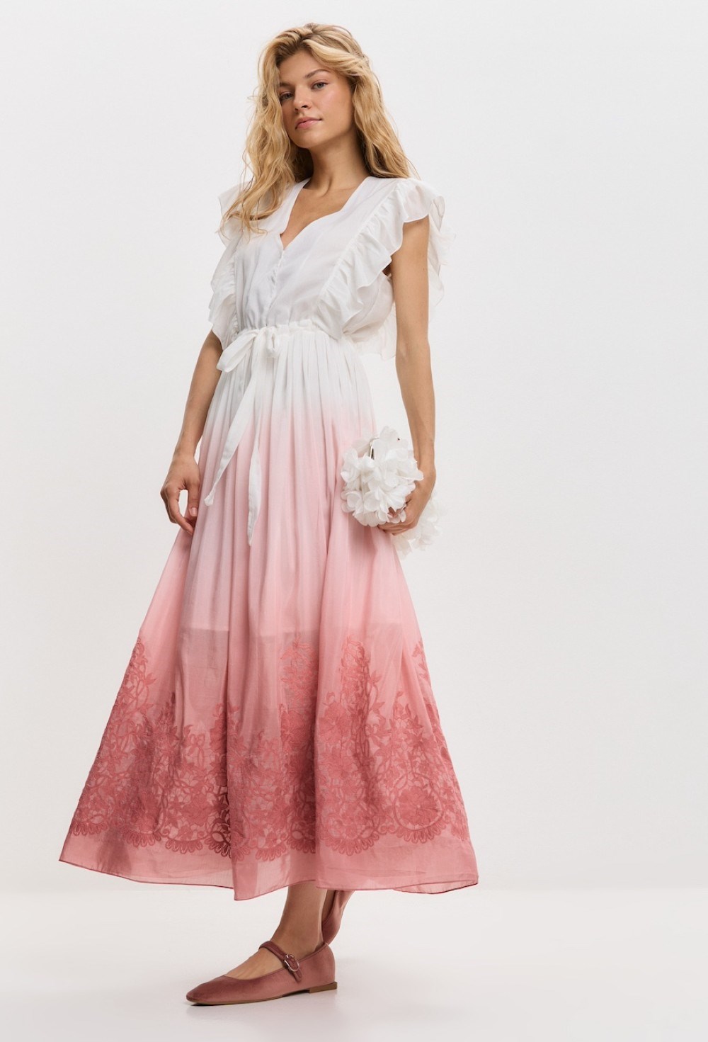 Платье в пол с из градиентного шелка с шитьем - фото 115391