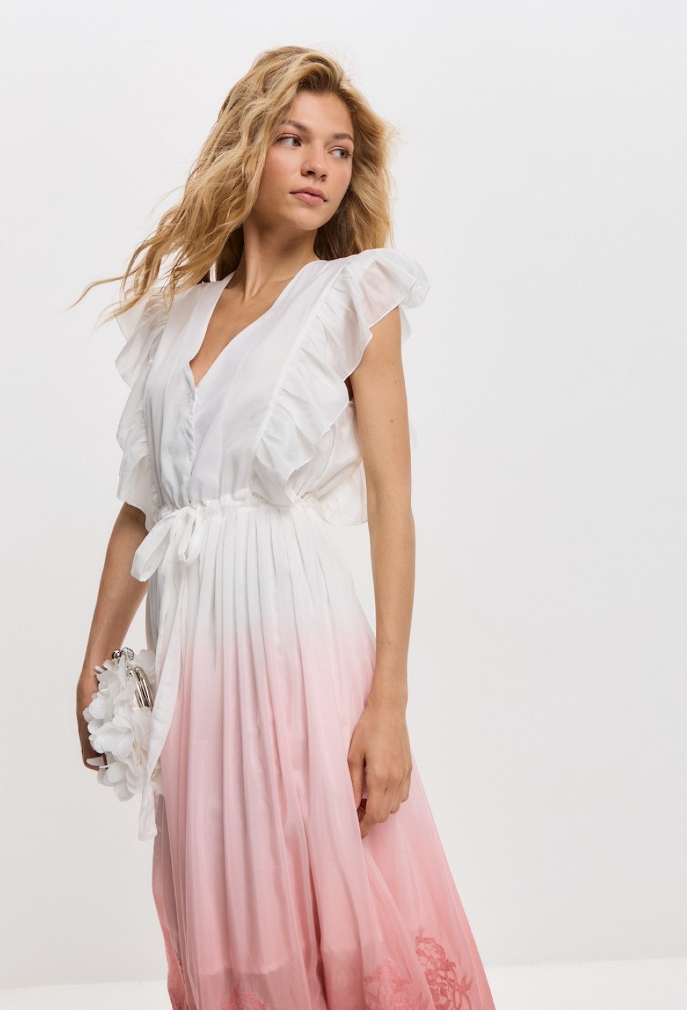 Платье в пол с из градиентного шелка с шитьем - фото 115392