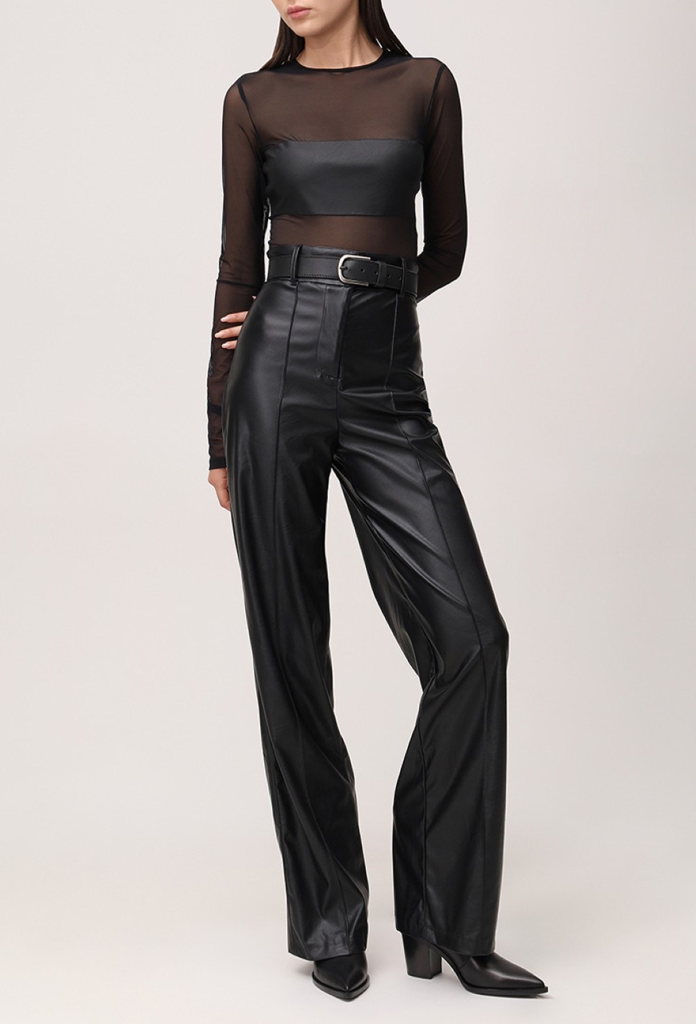 Боди в сетку со вставкой из кожи - фото 115749