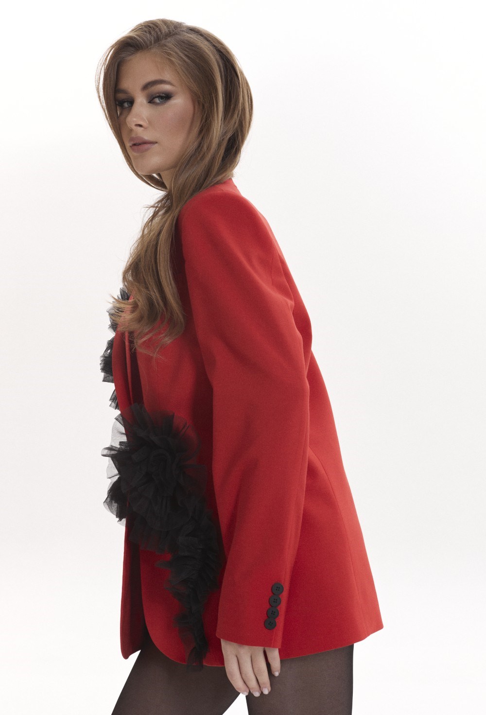 Жакет красный с декором цветы на магнитах - фото 116325