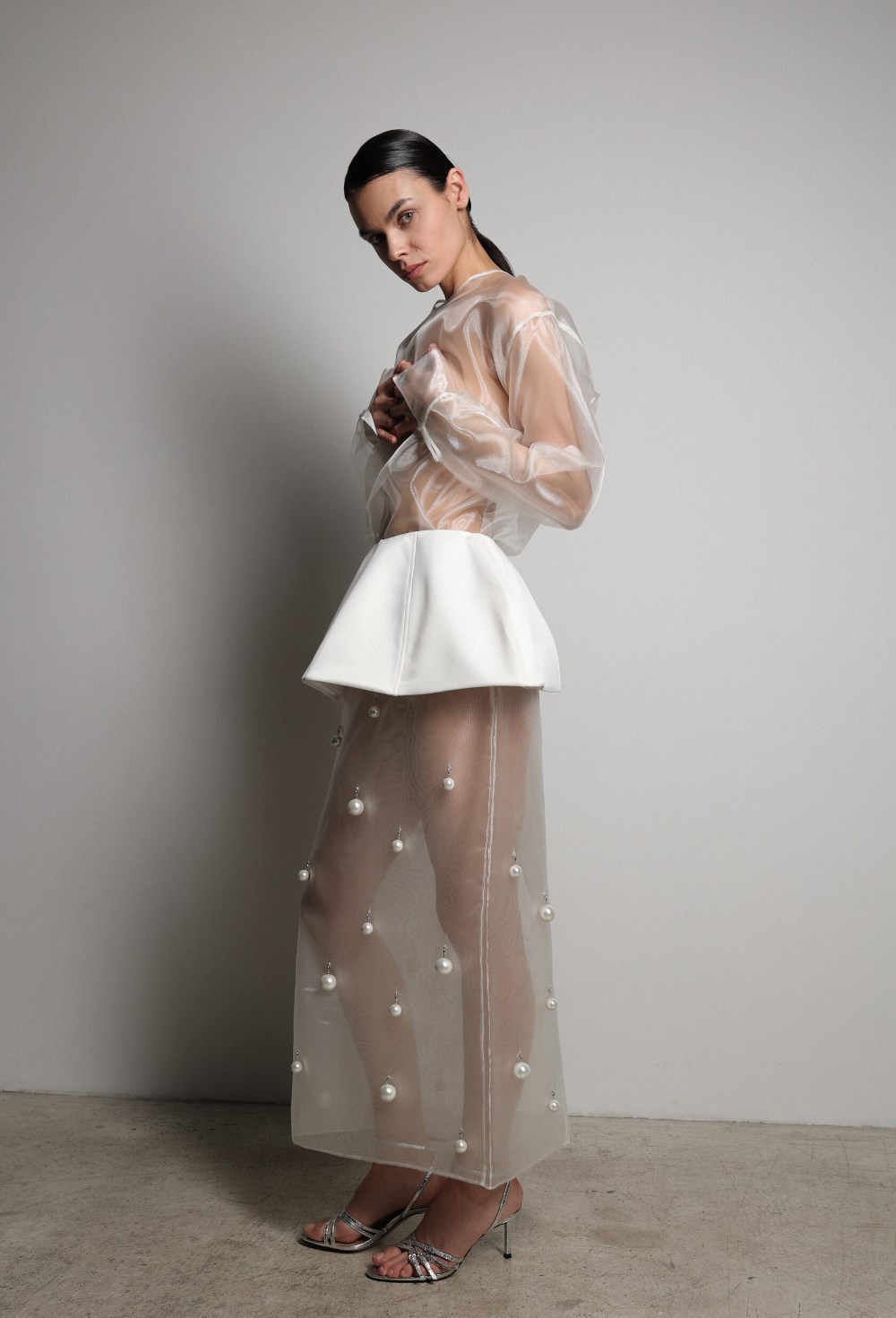 Юбка миди с жемчугом - фото 117191