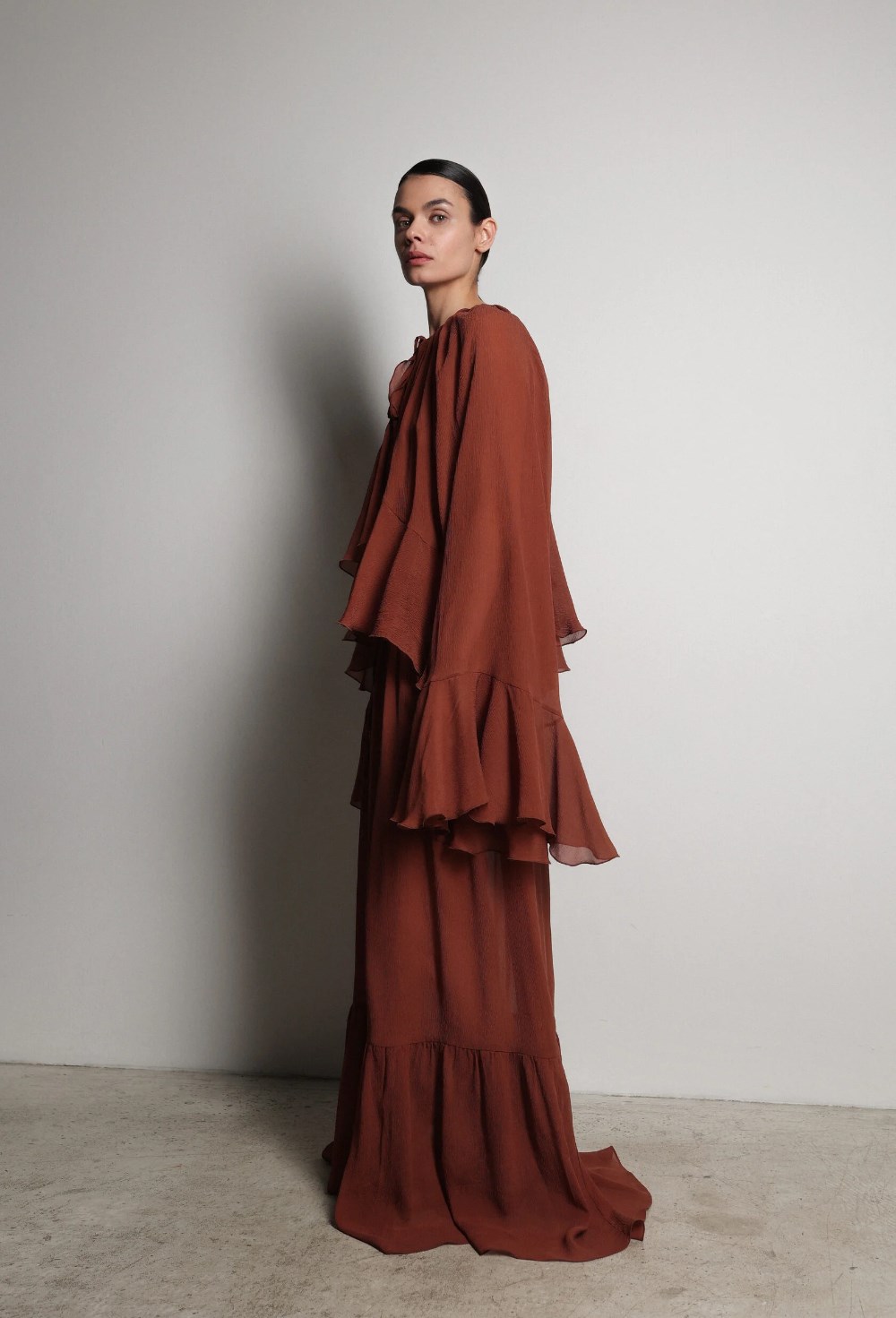 Костюм шифоновый юбка макси и блуза - фото 117385