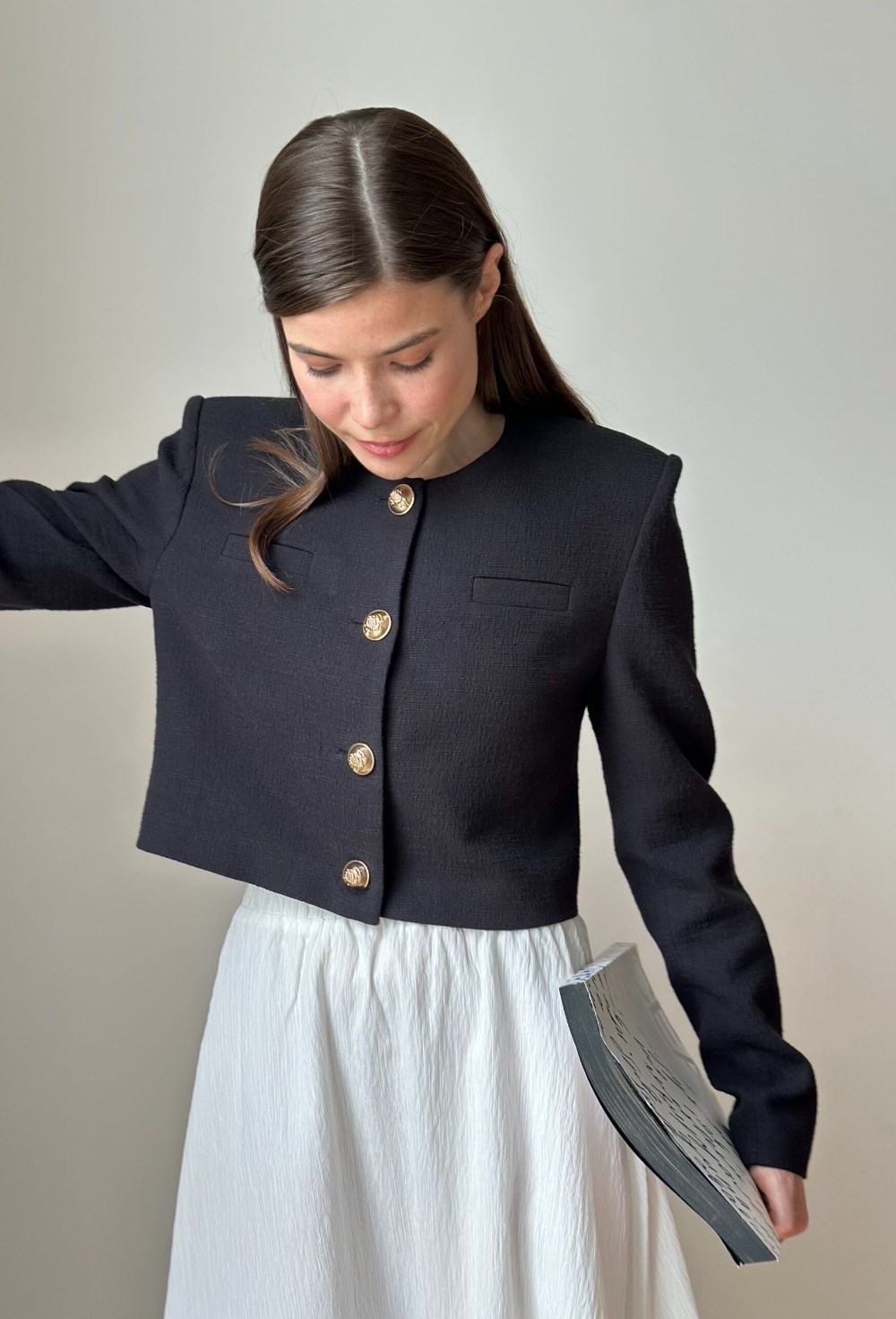 Жакет из твида укороченый - фото 118548