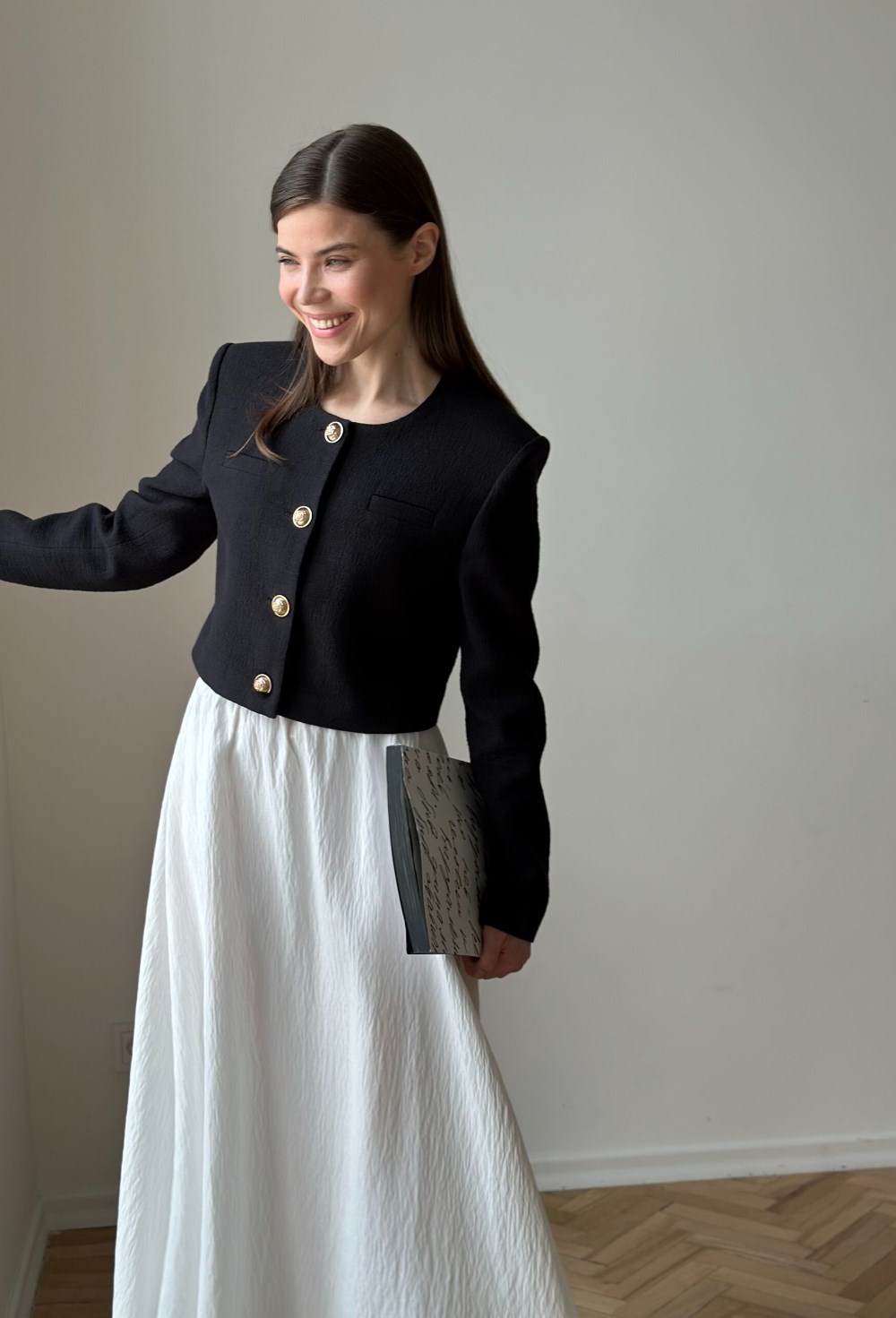 Жакет из твида укороченый - фото 118550