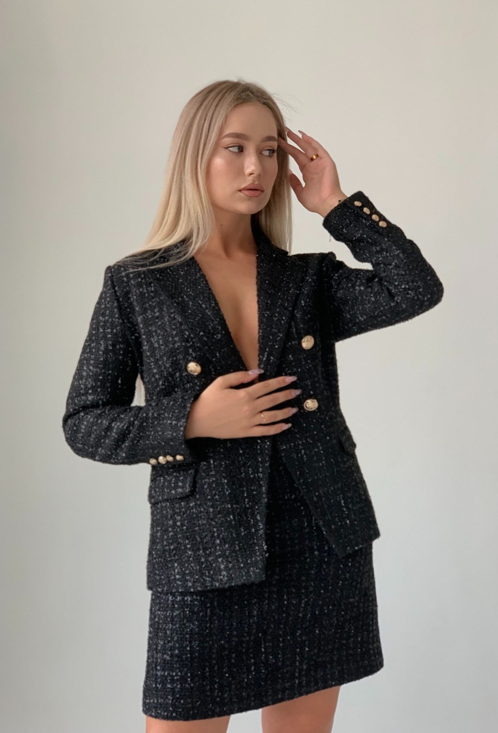 Юбка мини из твида с люрексовой нитью Black - фото 118733