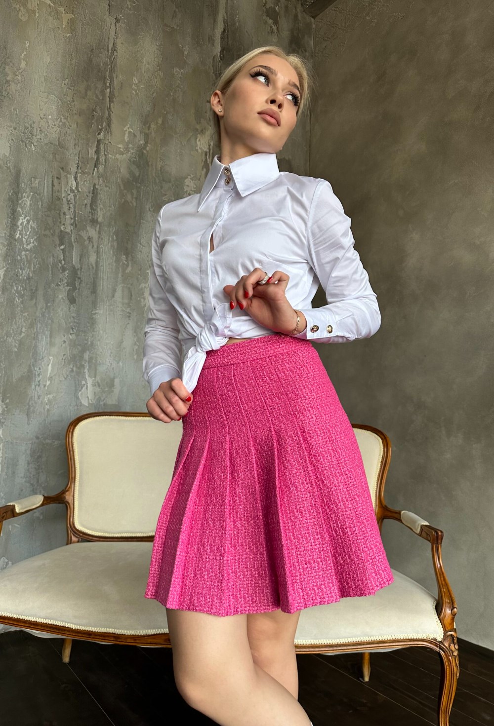 Юбка-плиссе из твида «фуксия» - фото 118744