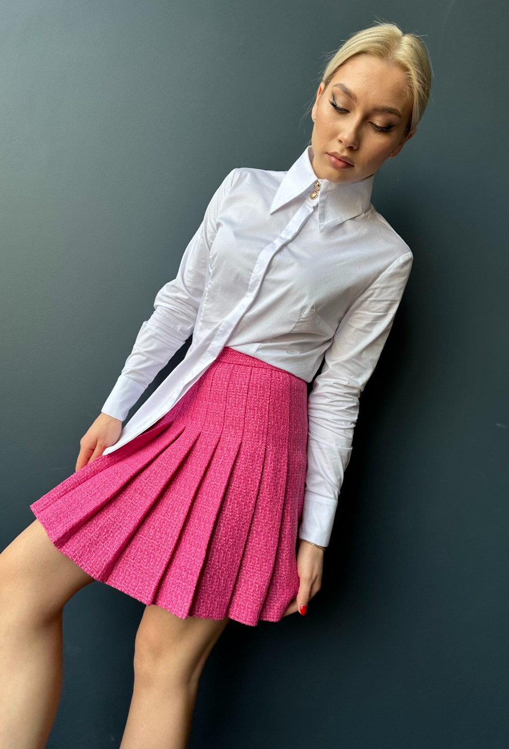 Юбка-плиссе из твида «фуксия» - фото 118745