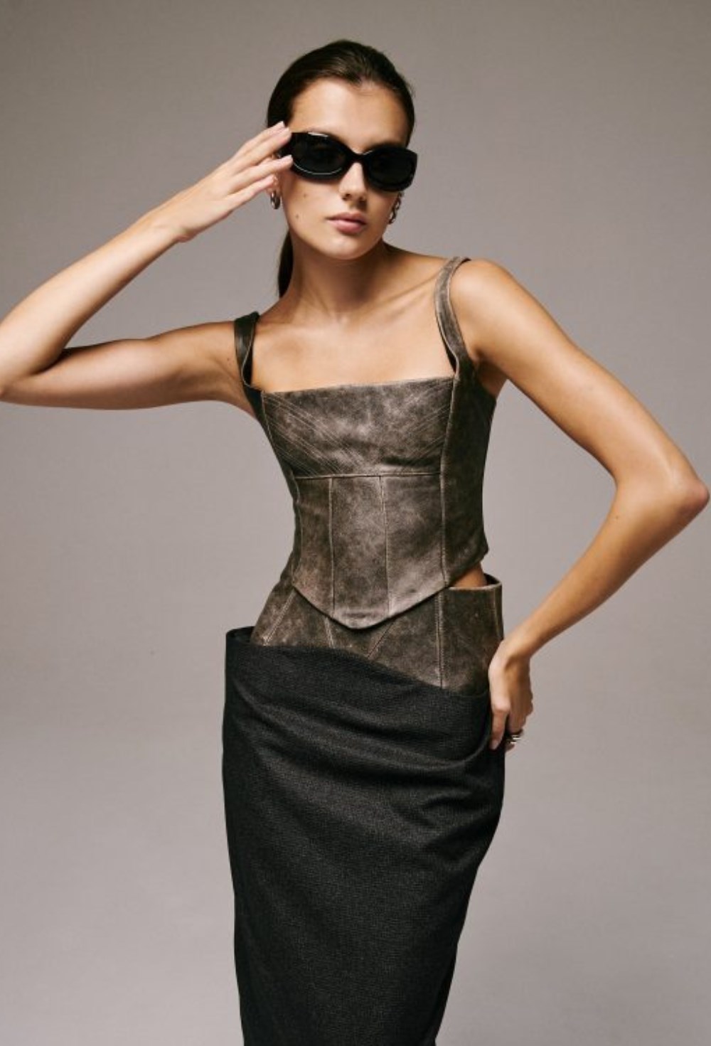 Кожаный корсетный топ corleone - фото 119772