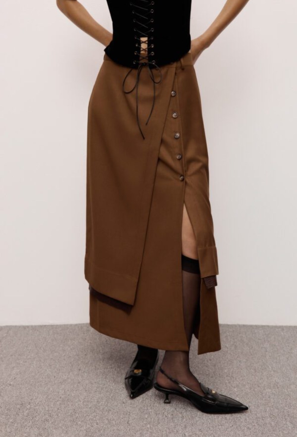 Миди юбка с кожей - фото 119867